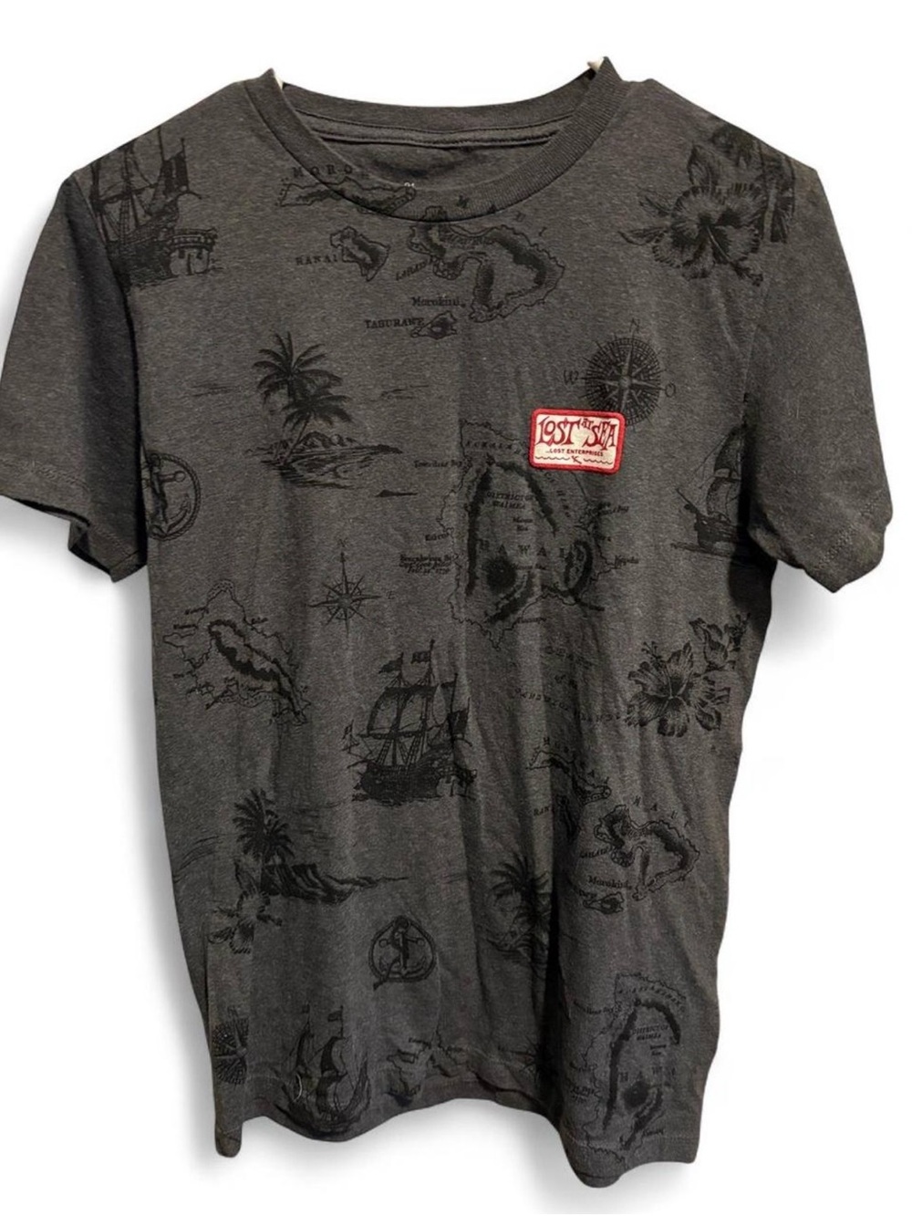 Lost Men's Charcoal Gray Nautical Graphic Short Sleeve Tee